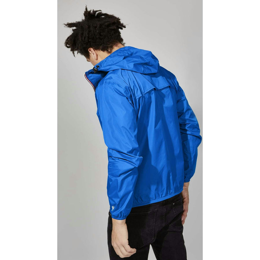 Women's royal blue full zip packable rain jacket and windbreaker