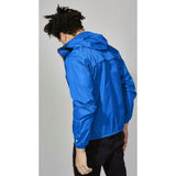 Women's royal blue full zip packable rain jacket and windbreaker
