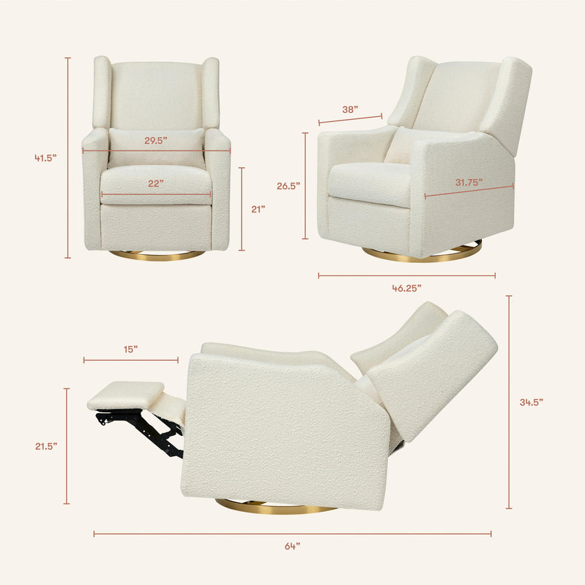 Kiwi Electronic Recliner and Swivel Glider with USB port in Ivory Boucle with Gold Base