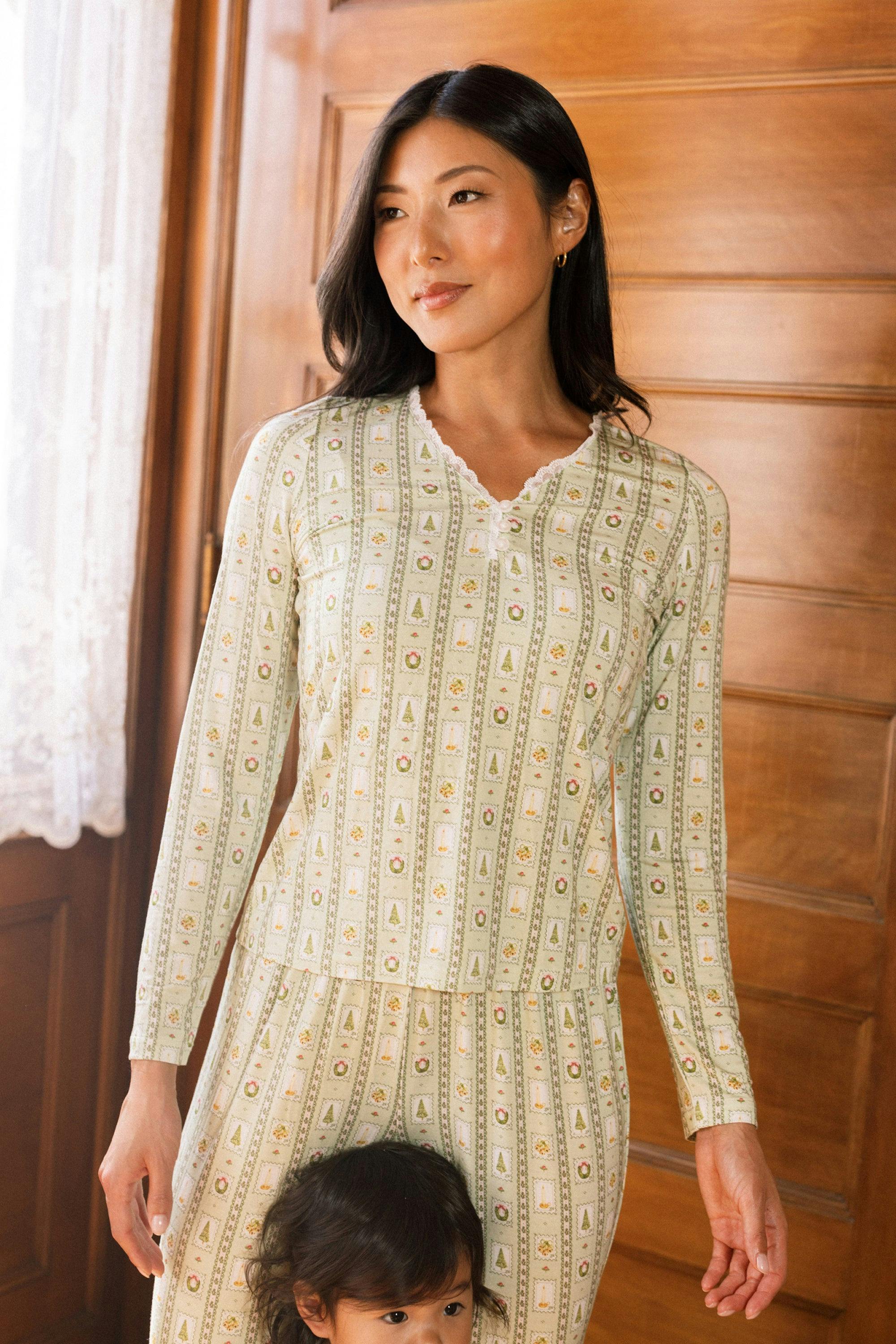So Soft Henley Pajama Set in Merry Mail Linear