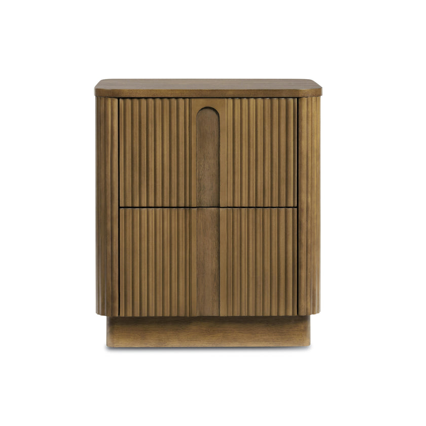 Potomac Reeding Pattern 2 Drawer Push to Open Nightstand Greige Wood Accent Storage