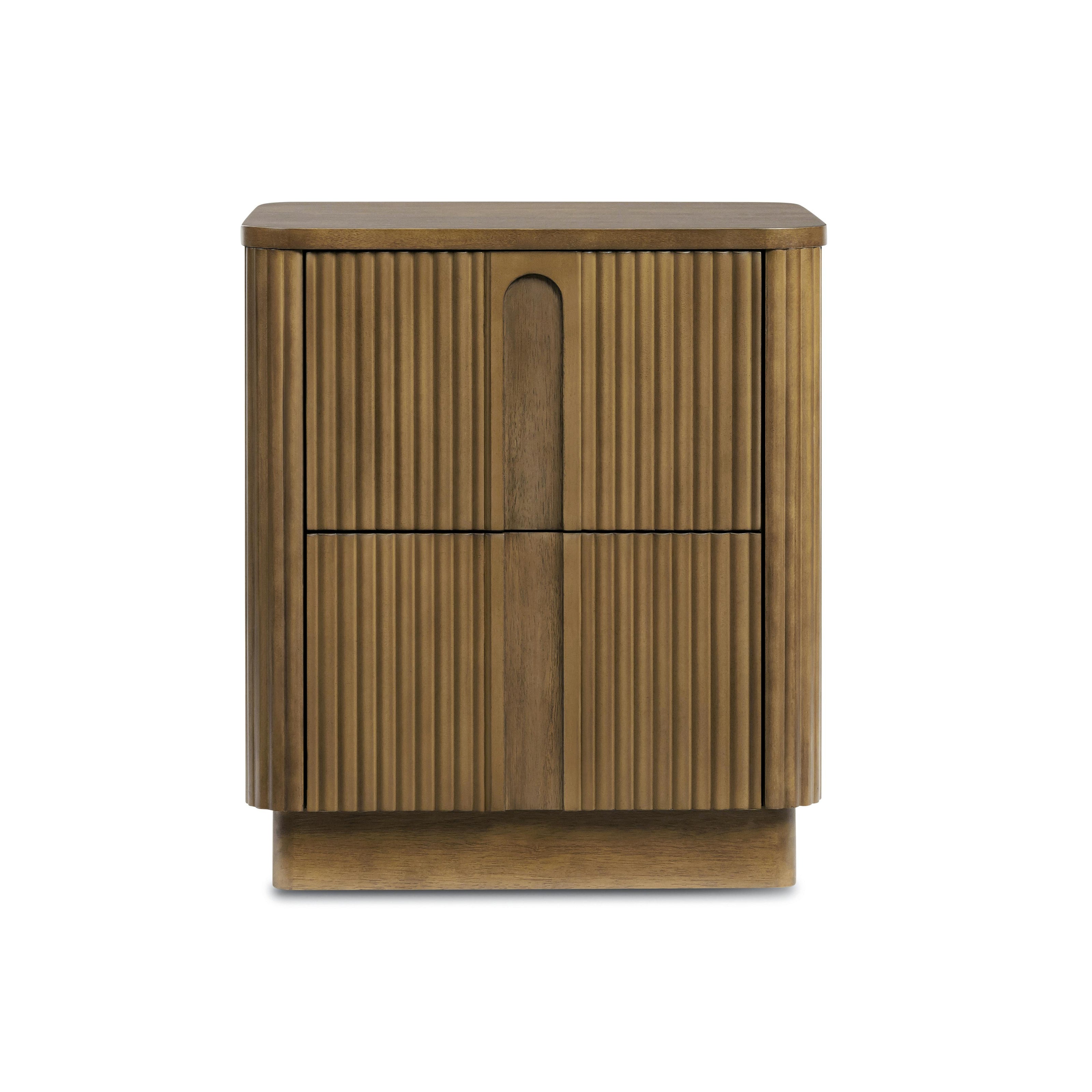 Potomac Reeding Pattern 2 Drawer Push to Open Nightstand Greige Wood Accent Storage