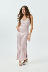 Miller Mauve Satin Maxi Dress With Lace Trim