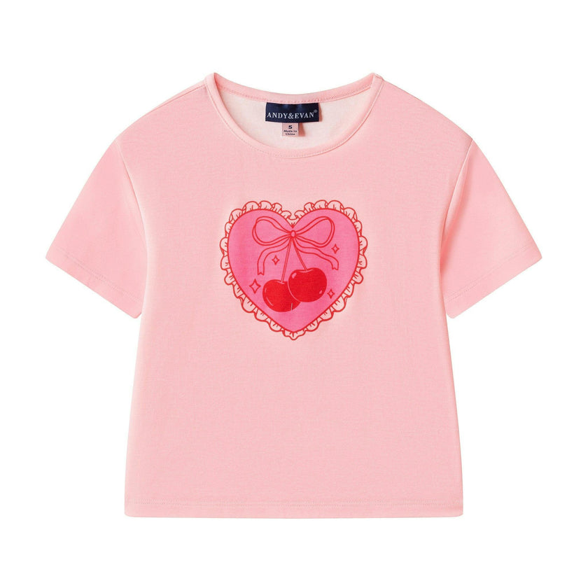 Girls Tee & Short Pajama Set | Pink Cherry Heart