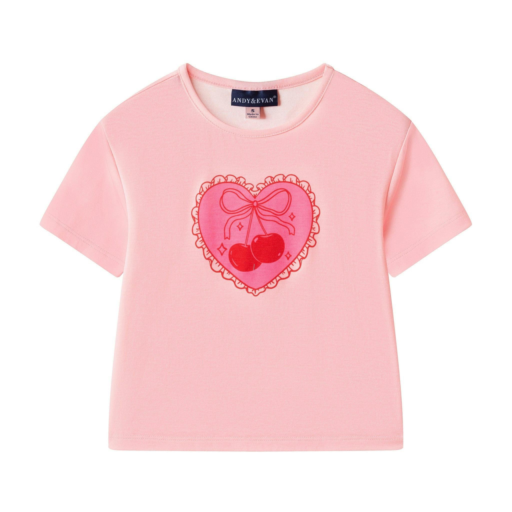 Girls Tee & Short Pajama Set | Pink Cherry Heart