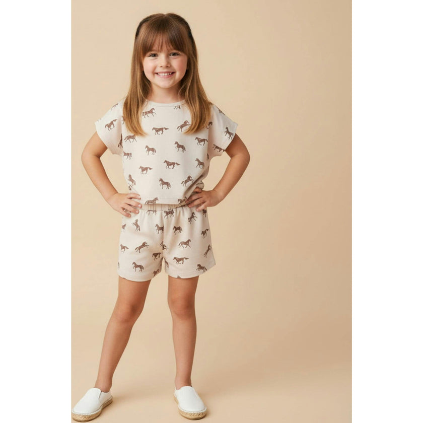 Organic Drop Shoulder Tee & Shorts Set - Horses