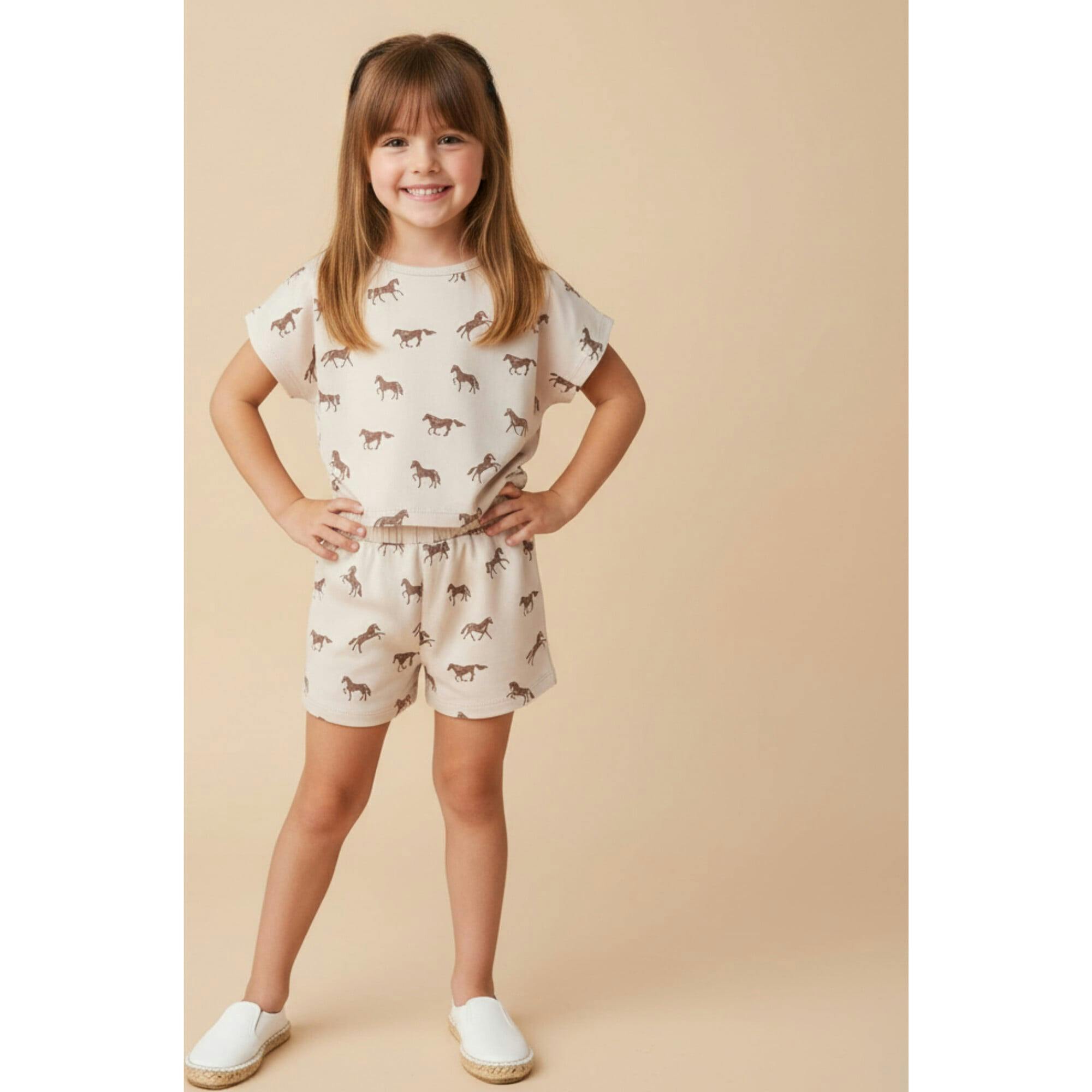 Organic Drop Shoulder Tee & Shorts Set - Horses