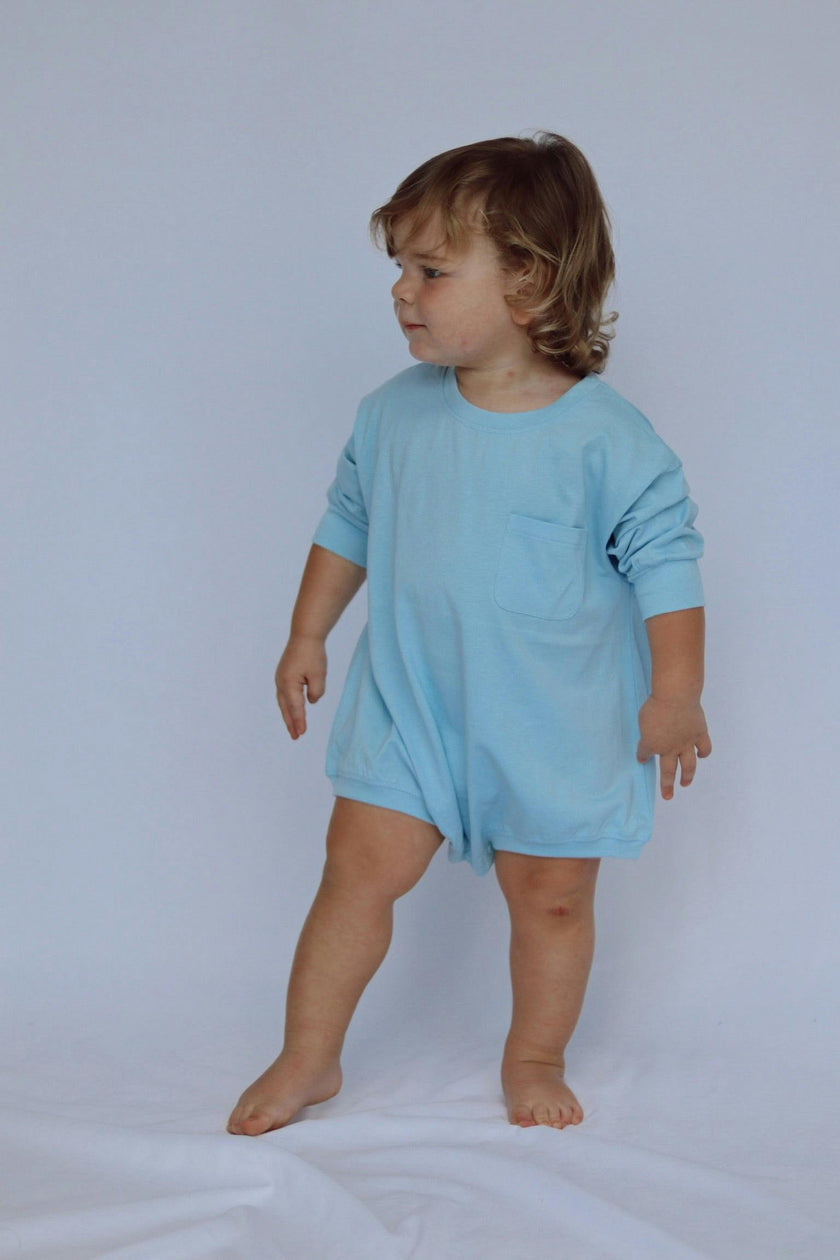 Harley Pocket Romper in Dream Blue
