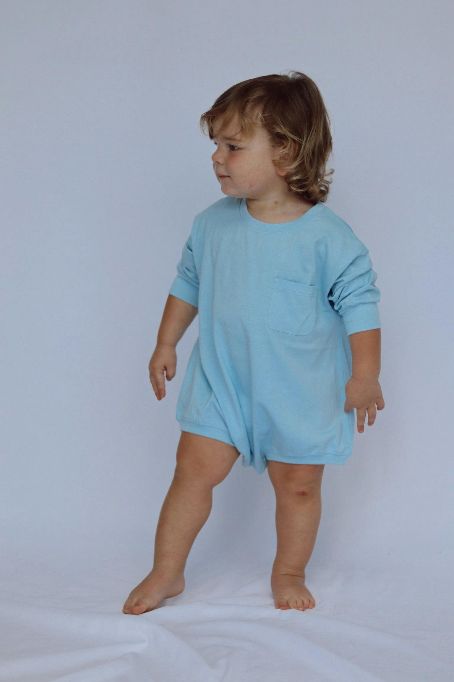 Harley Pocket Romper in Dream Blue