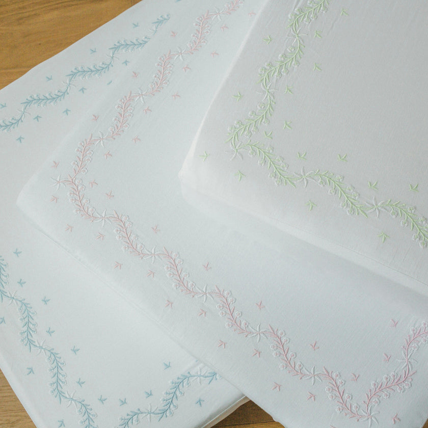 Embroidered Crib Sheet - Sky