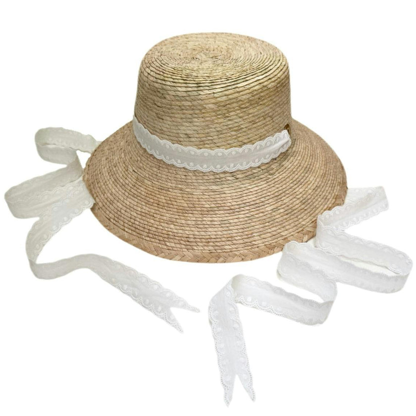 Palmetto Little Girl’s Hat - Vintage Swiss Dot Lace Ribbon