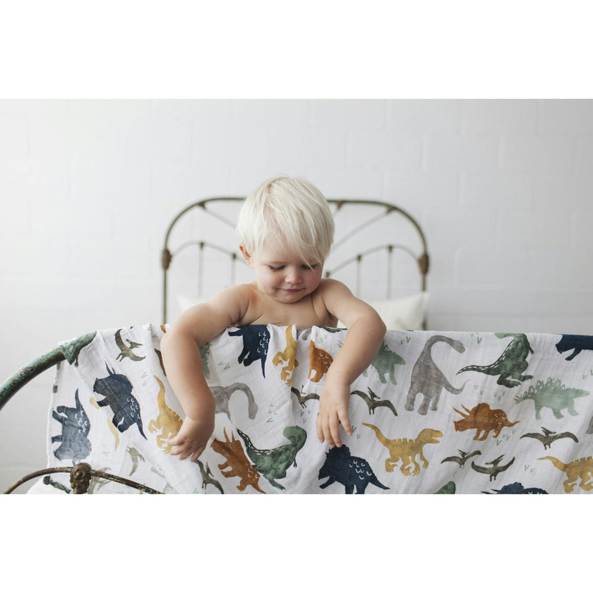 Cotton Muslin Swaddle Blanket - Dino Friends