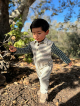 ARLINGTON Cream Body/Green Stripe Arms Polo Romper
