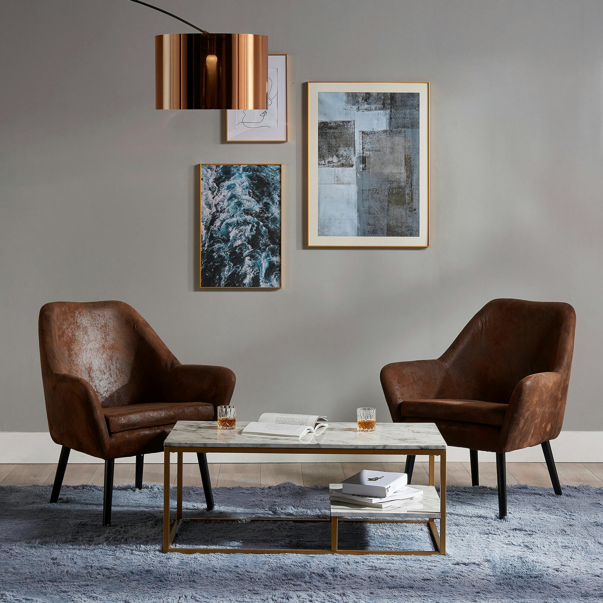 Marmo Modern Marble-Look Coffee Table with Shelf