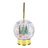 Packed Party Patented Snow Globe Holiday Sipper - 12 oz BPA-Free Shakeable Winter Wonderland Confetti Cup with Printed Christmas Scene and Gold Straw