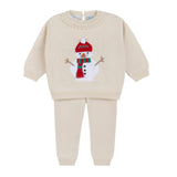 Girls Holiday Snowman Knit Set Ecru