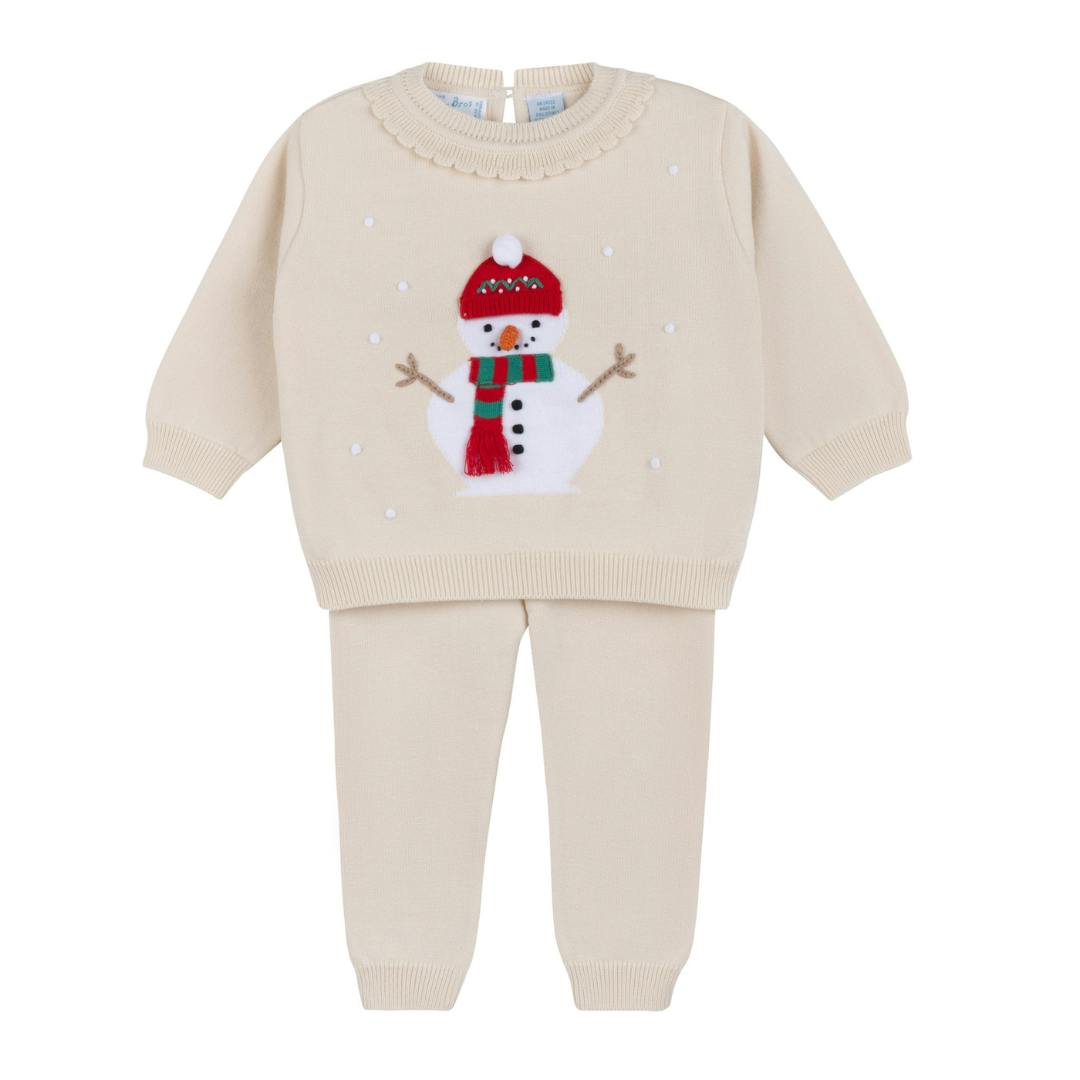Girls Holiday Snowman Knit Set Ecru