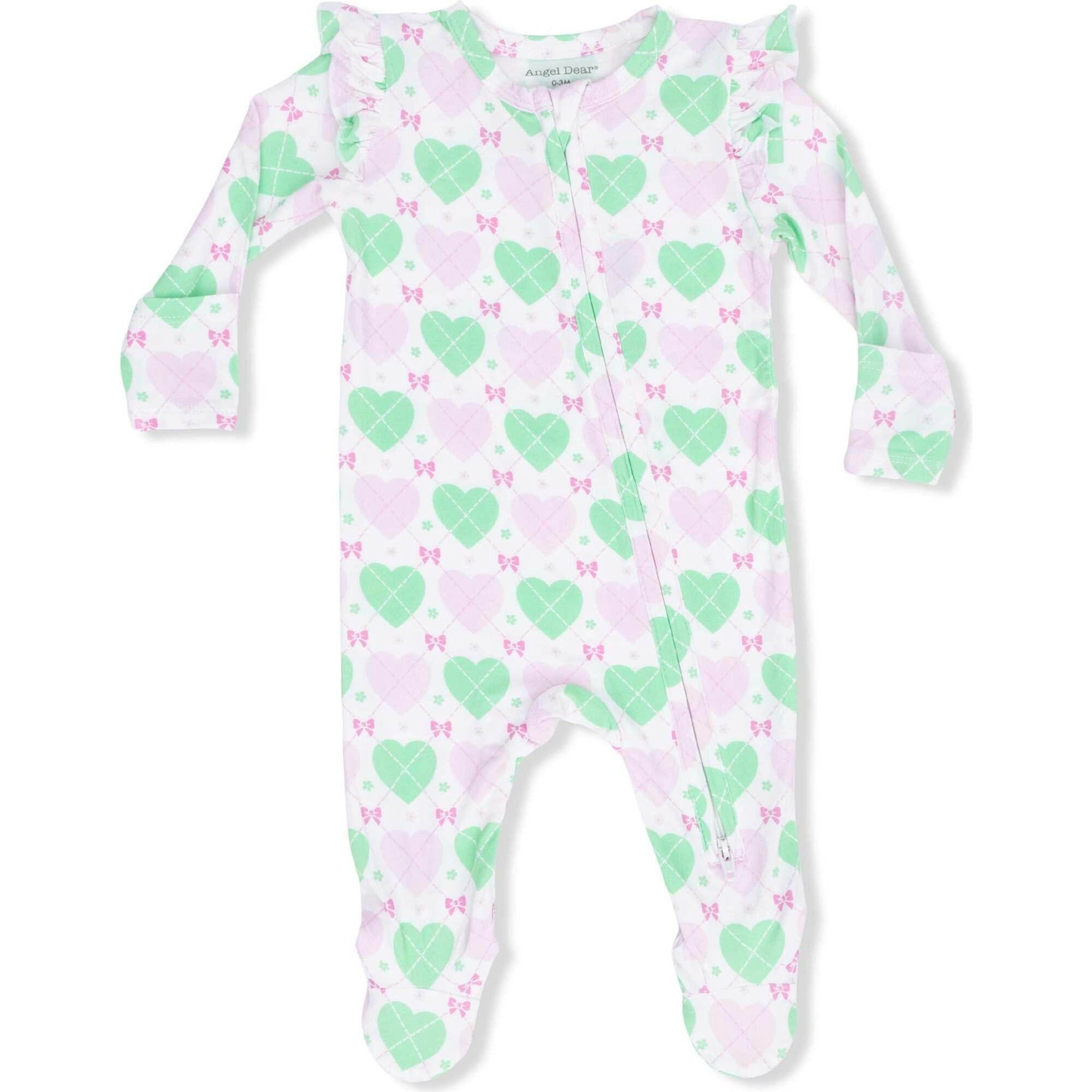 Heart Argyle - 2 Way Ruffle Sleeve Zipper Footie