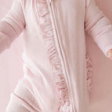 Icing Pink Pointelle Footie Ruffled Zippered One Piece