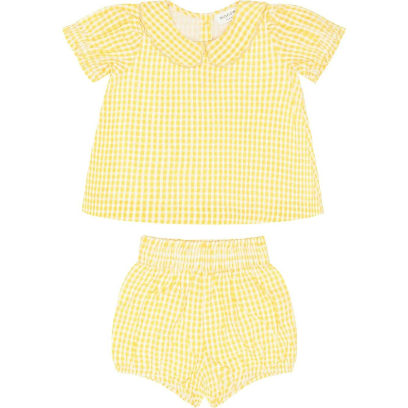 baby girls soleil gingham puff sleeve top and bloomer set