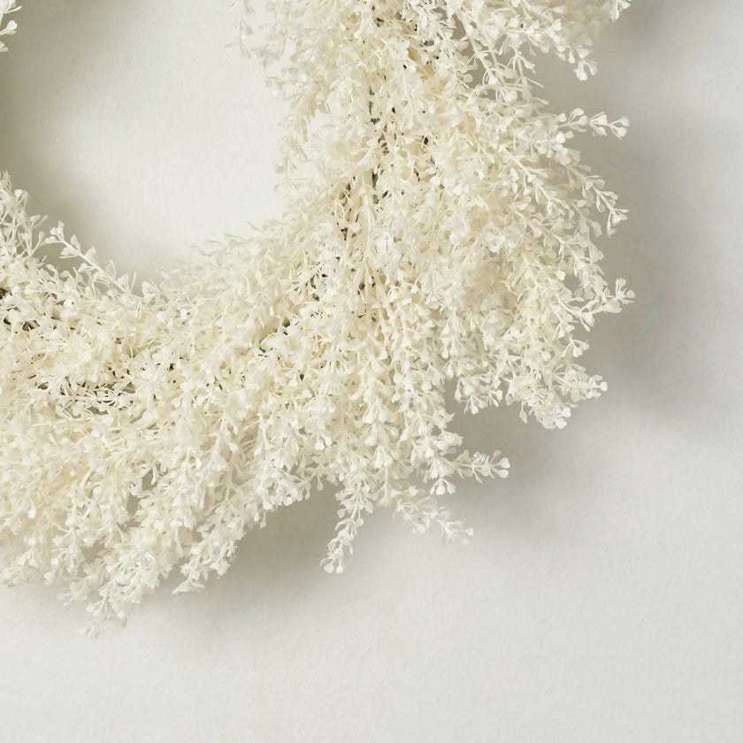 Frosted Shimmer Cream Baby's Breath Gypsophila Christmas Front Door Mantel Wreath 20"