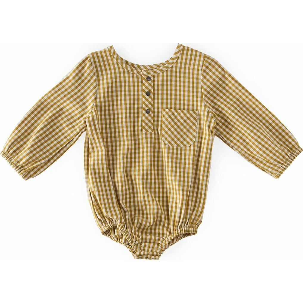 Dijon Gingham Long Sleeve One-Piece, Yellow