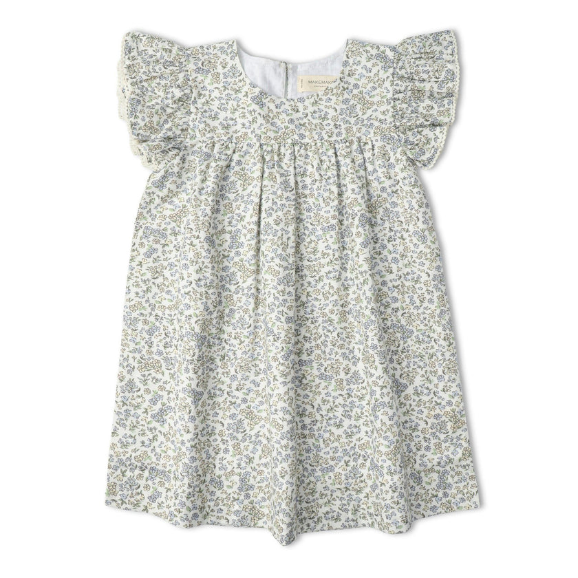 Organic Short Sleeve Flutter Dress - Tulle Floral