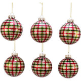 80MM Red and Green Plaid Glass Ball Ornaments