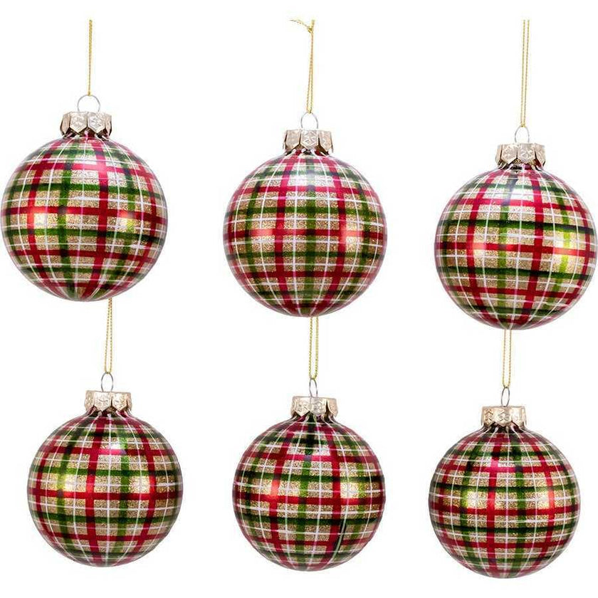 80MM Red and Green Plaid Glass Ball Ornaments