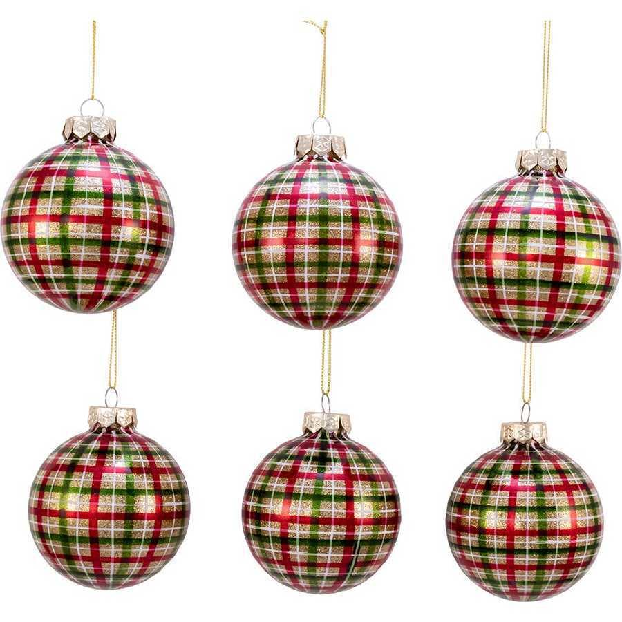 80MM Red and Green Plaid Glass Ball Ornaments