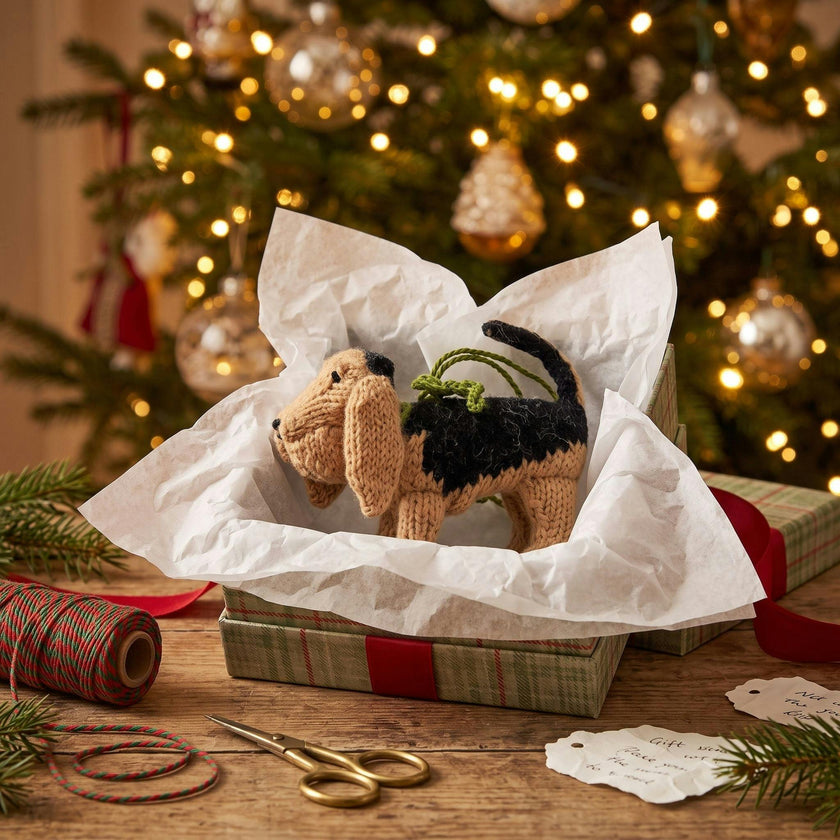 Bloodhound Dog Hand Knit Christmas Ornament