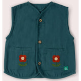 Navy Embroidered Flowers Spring Gilet, Blue