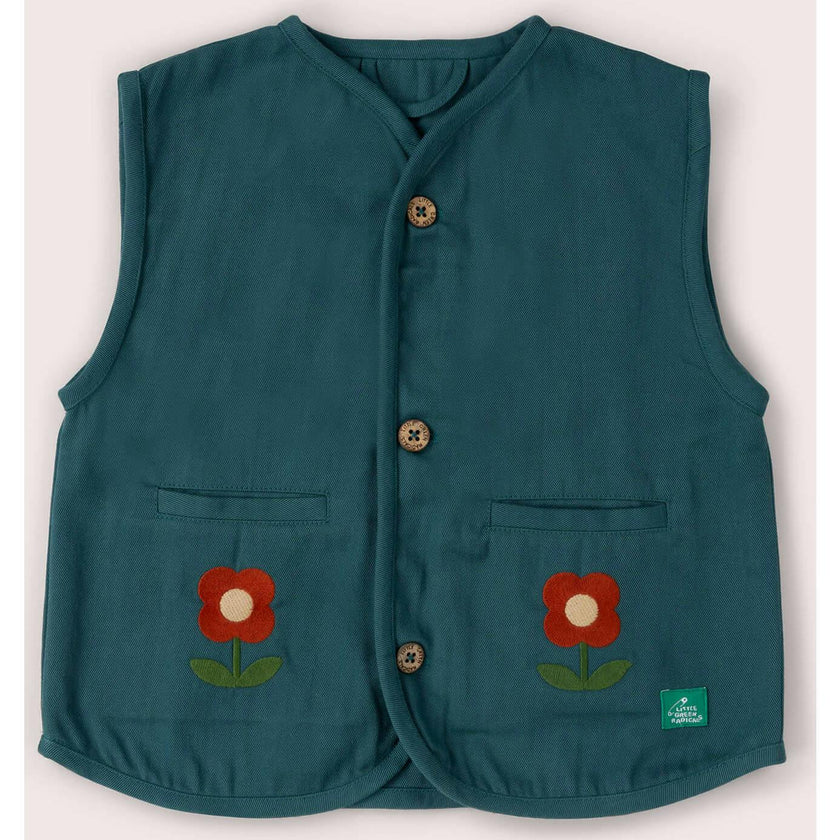 Navy Embroidered Flowers Spring Gilet, Blue