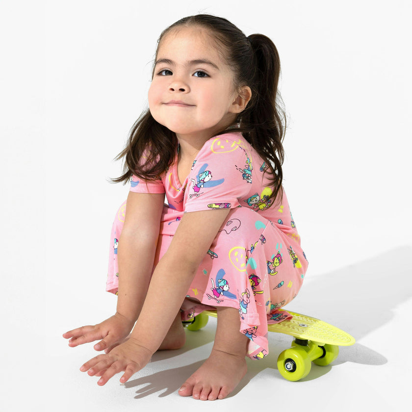 Skater Kitty Bamboo Girls' Long Sleeve Dress