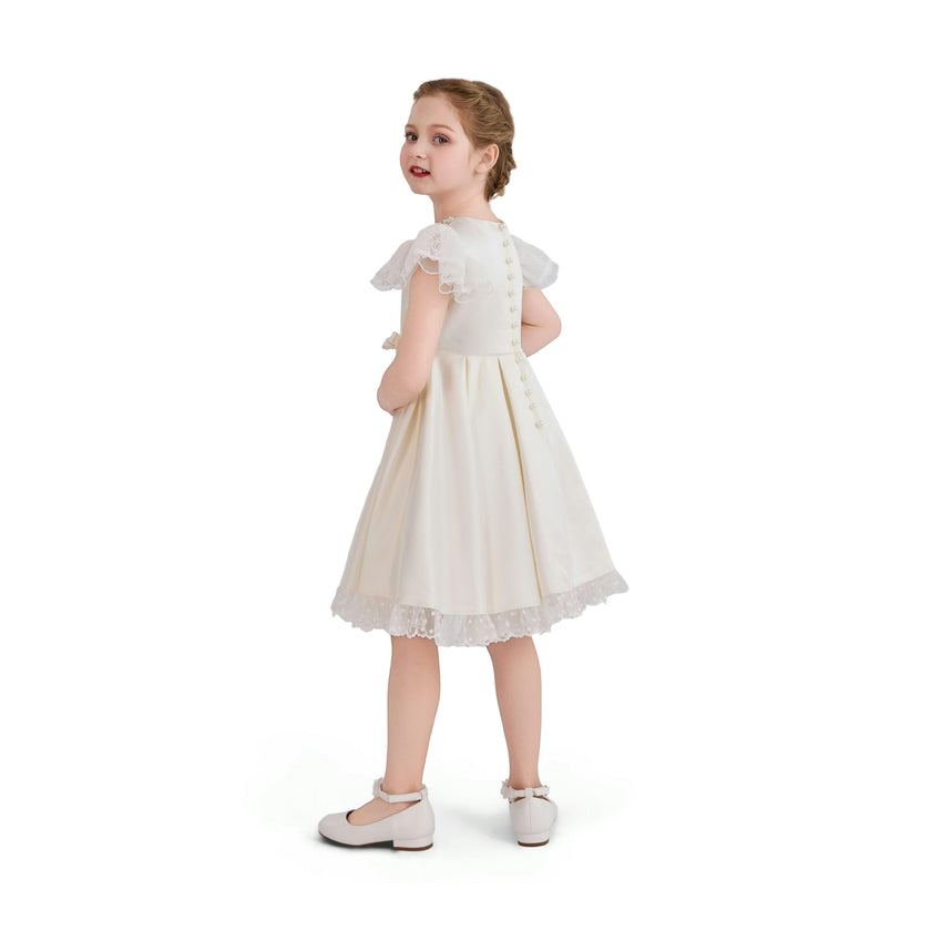 Ivory Riverelle Lace-Trim Puff Sleeve Dress