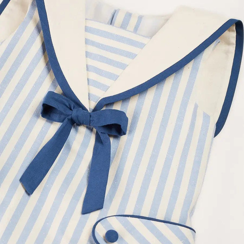 Regency Striped Mariner Collar Pleated Sleeveless Dress in Blue (12mths-10yrs)