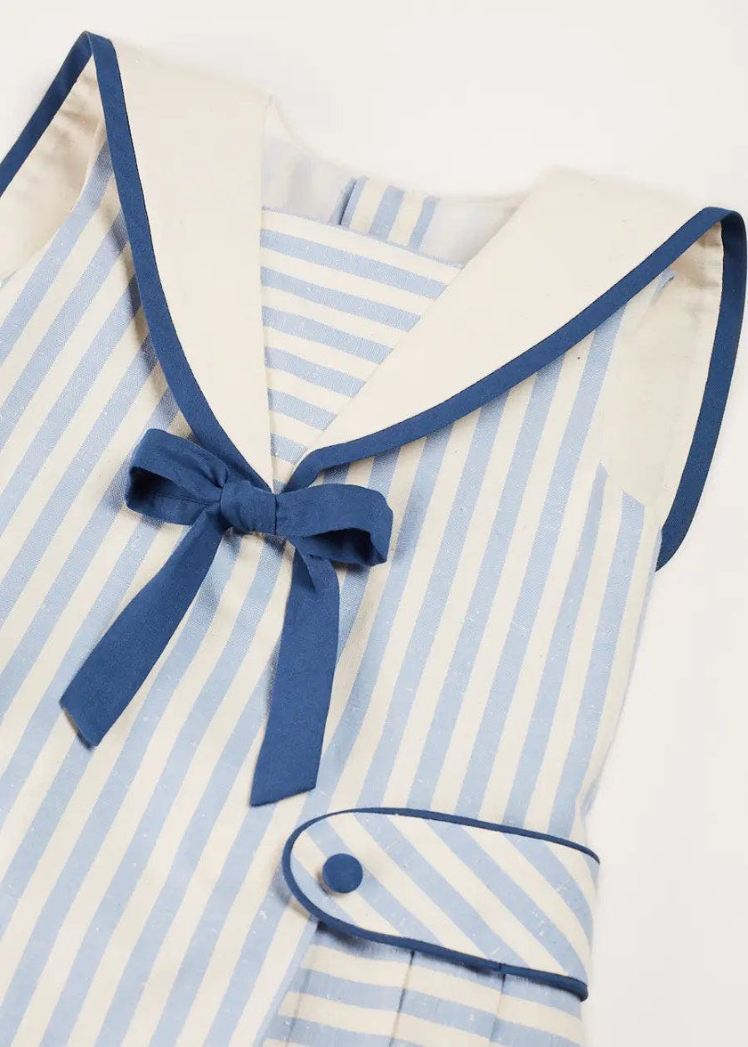 Regency Striped Mariner Collar Pleated Sleeveless Dress in Blue (12mths-10yrs)