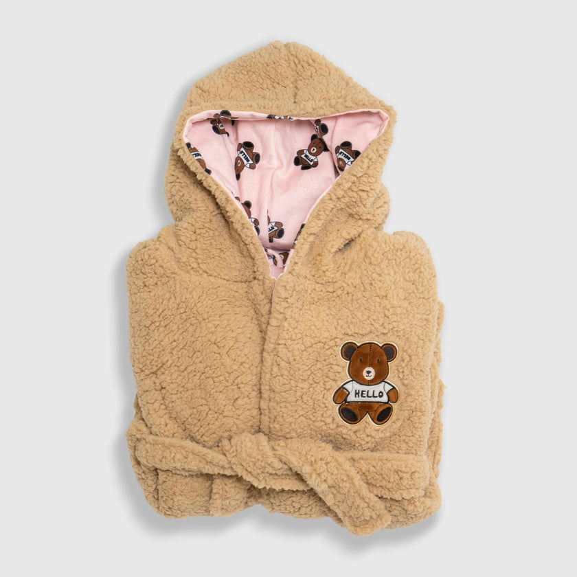 Cozy Switch Robe – Reversible Sherpa & Printed Mink Robe with Appliqué, Teddy Bears