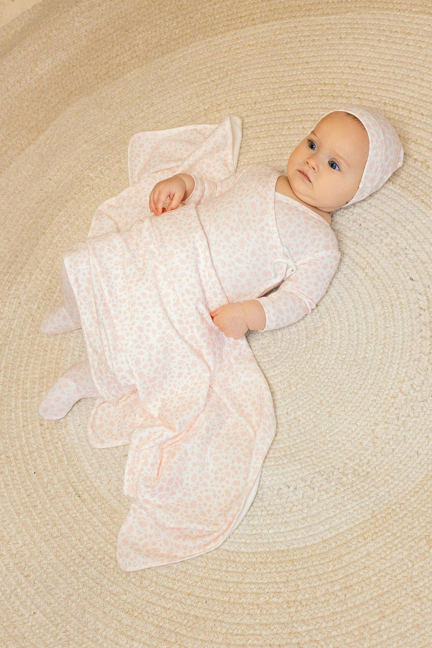 Floral Printed Wrap Footie And Beanie, Girls