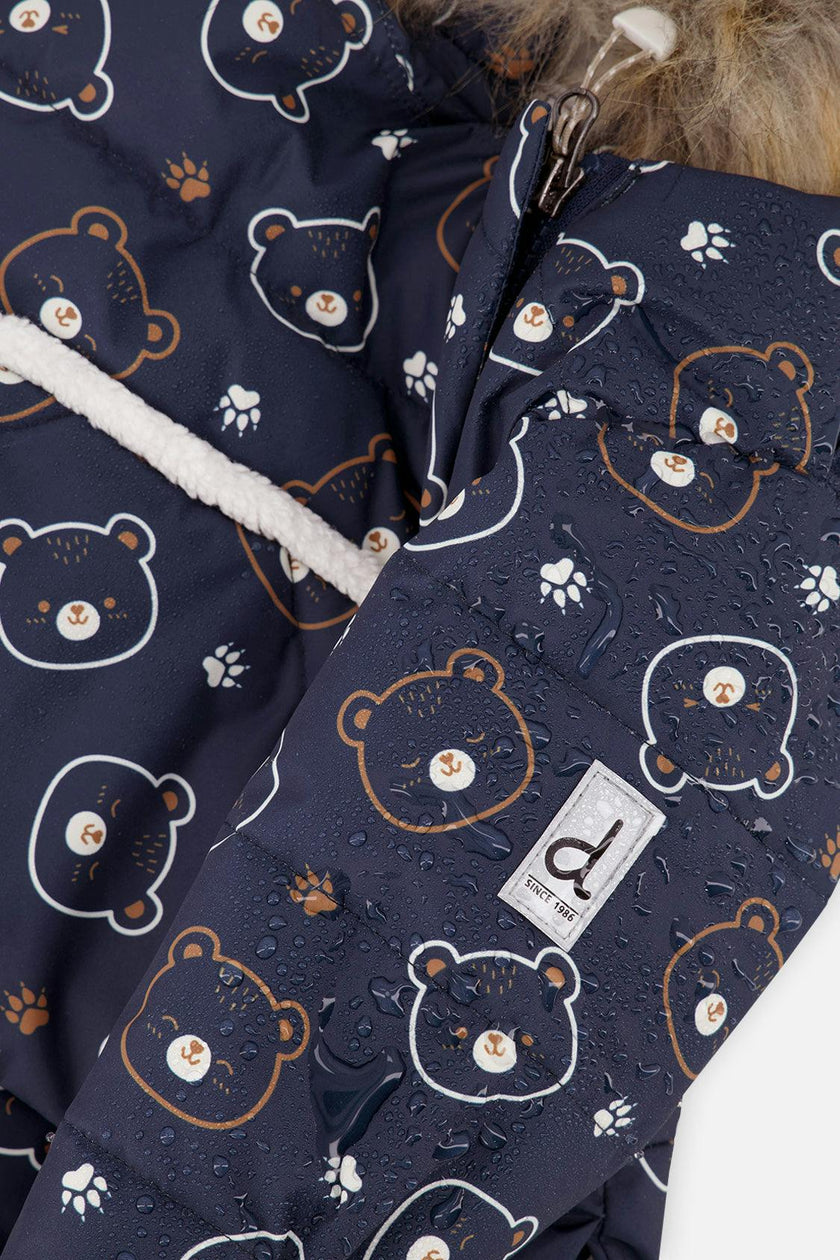 Baby Snug One Piece Snowsuit Adapted For Car Seats Blue Printed Teddy Bears