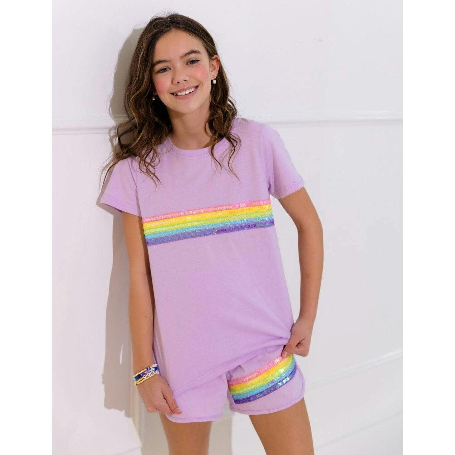 Rainbow Sequin Short Set Lavender