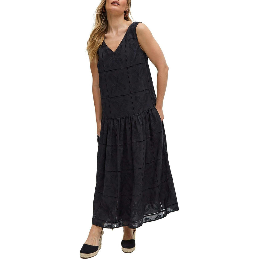 Squire All Over Cut Work Drop Waist Midi Dress