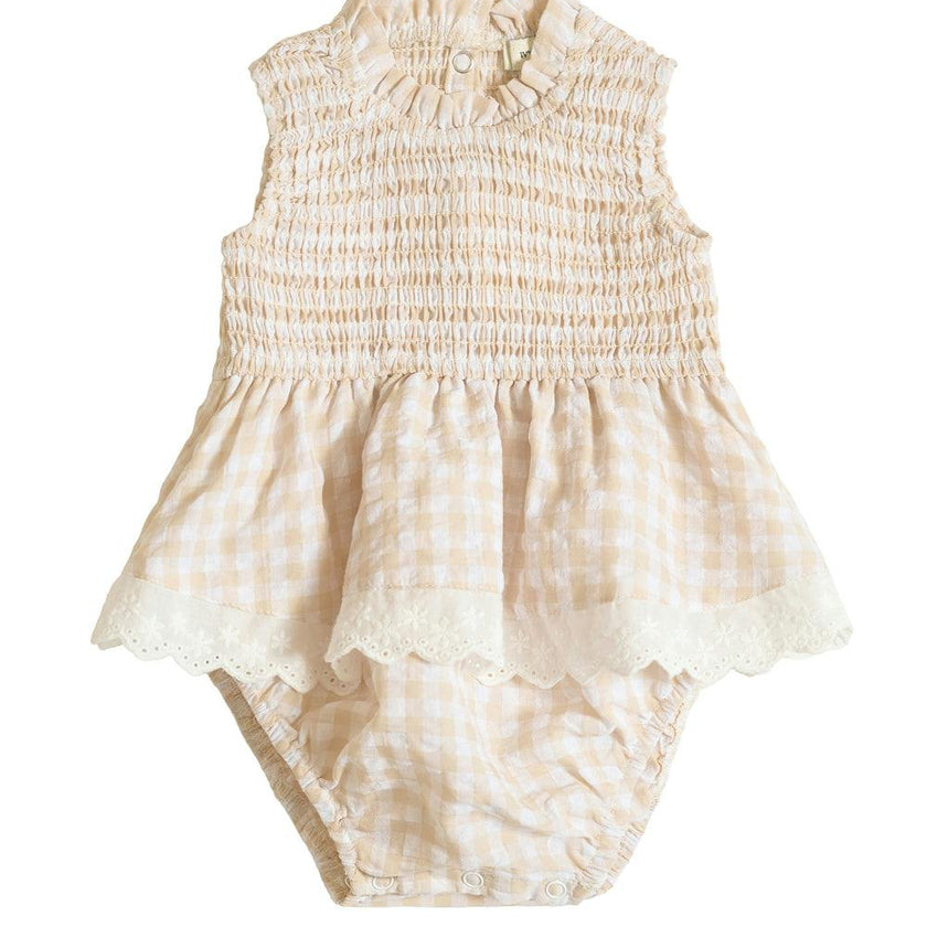 Baby Presley Sleeveless Romper in Cream Gingham