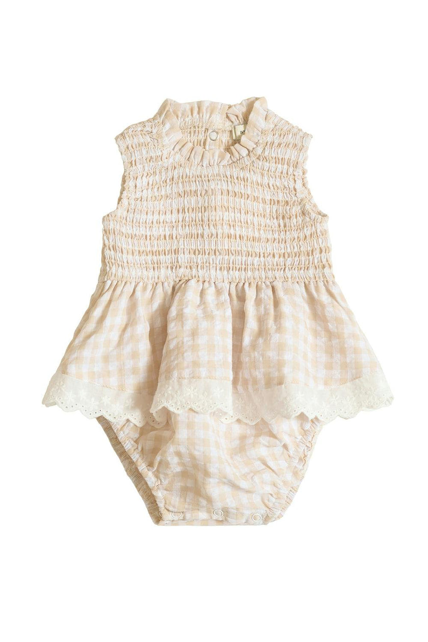 Baby Presley Sleeveless Romper in Cream Gingham