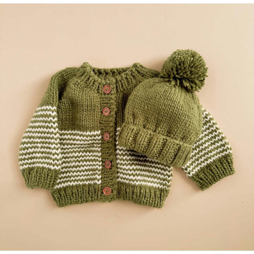 Stripe Cardigan, Moss/Cream