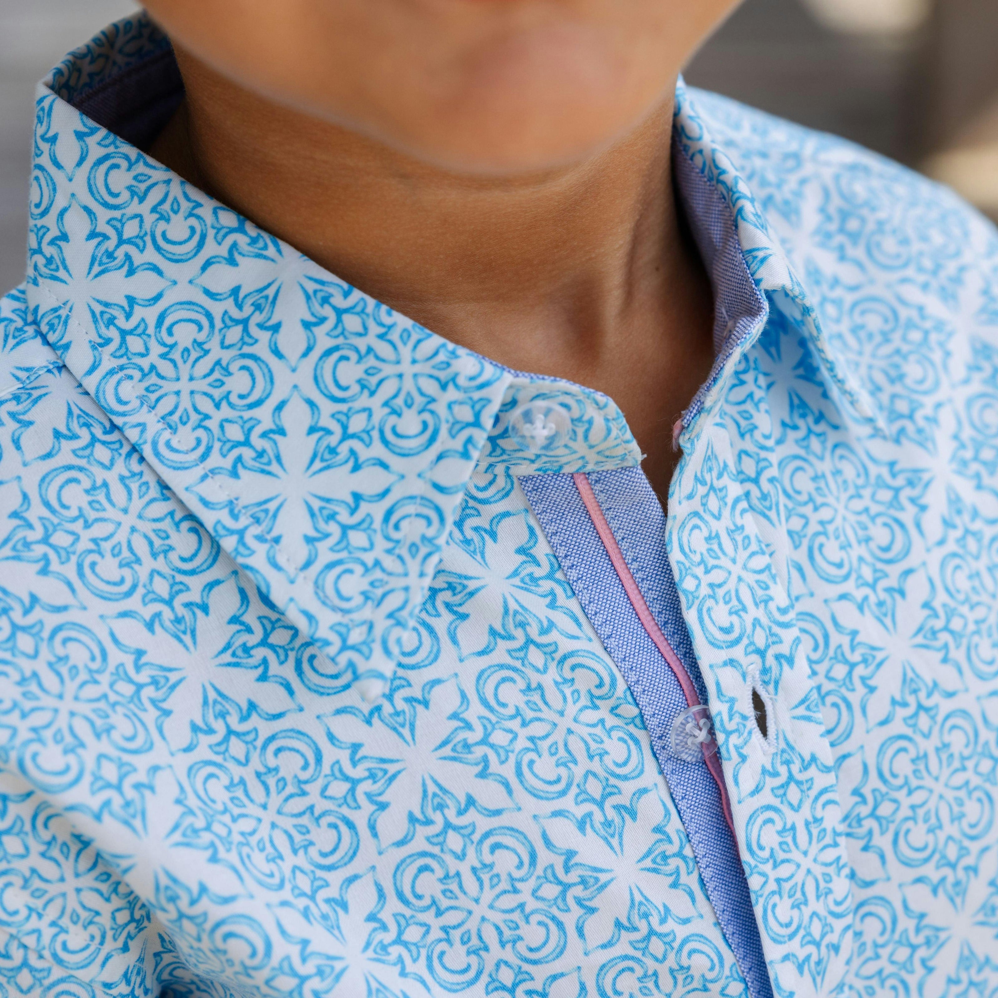 Geometric Blue Shirt in Short Sleeves