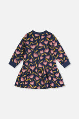 French Terry Dress Blue Tulip Print