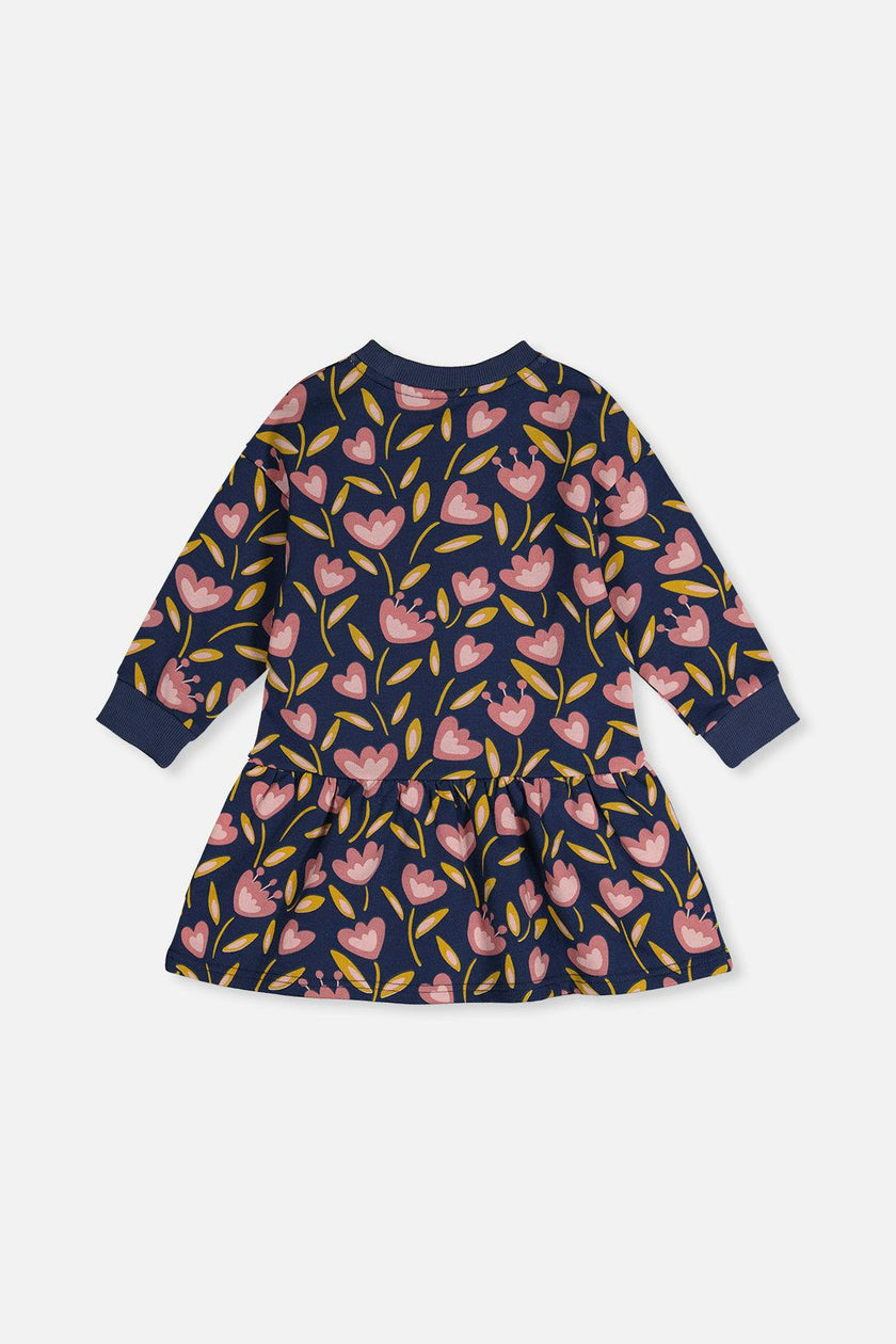 French Terry Dress Blue Tulip Print