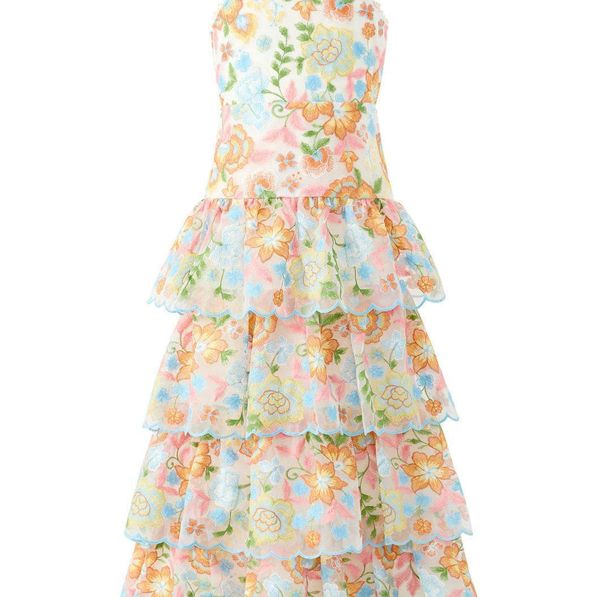 Bianca Embroidered Frill Maxi Dress