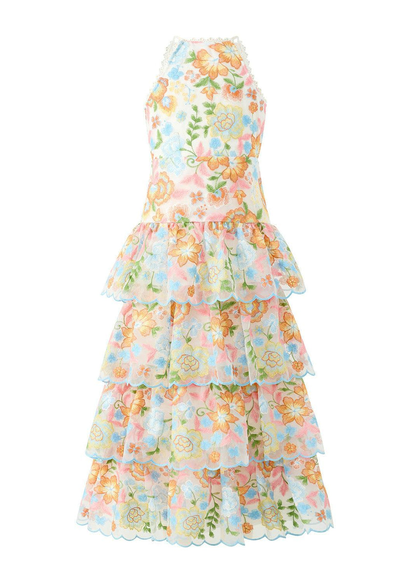 Bianca Embroidered Frill Maxi Dress